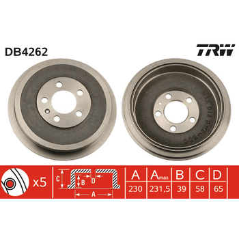 Барабан тормозной SKODA Octavia/VW Polo (TO216162,DB4262,K110705,7D0500,14938610,BS5155)